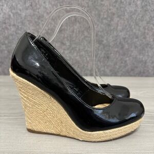 G by 21 Juno Black Patent Espadrille Wedge Heels Size 6